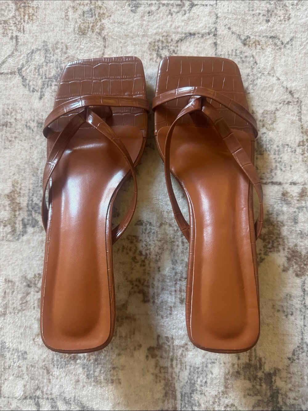 Brown Square-Toe Strappy Slide kitten heel Sandals - Women's
